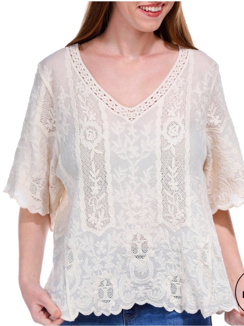 Democracy Cream Lace V-Neck Blouse